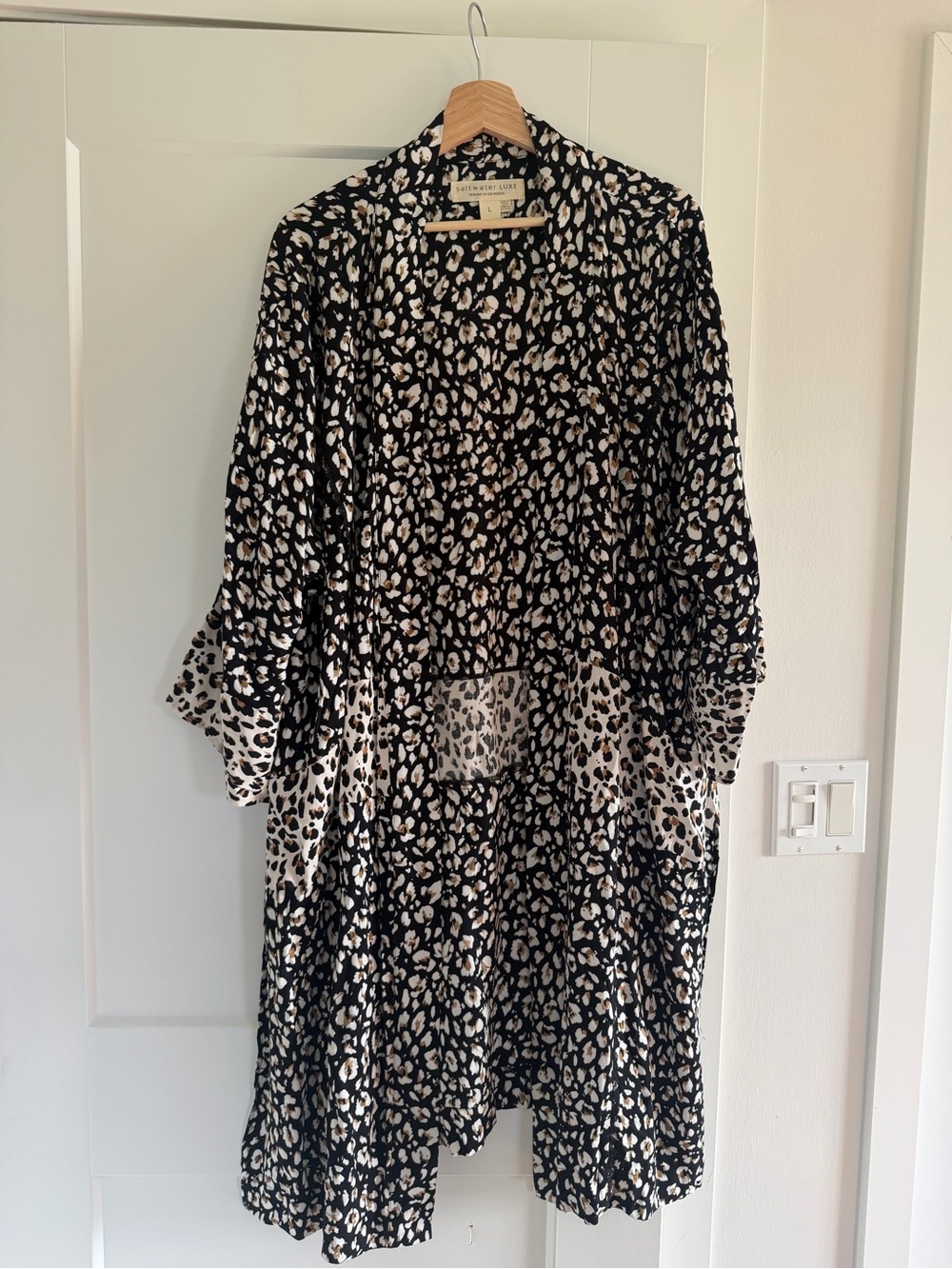 saltwater LUXE Leopard Print Open Cardigan in Black, Cream & Brown